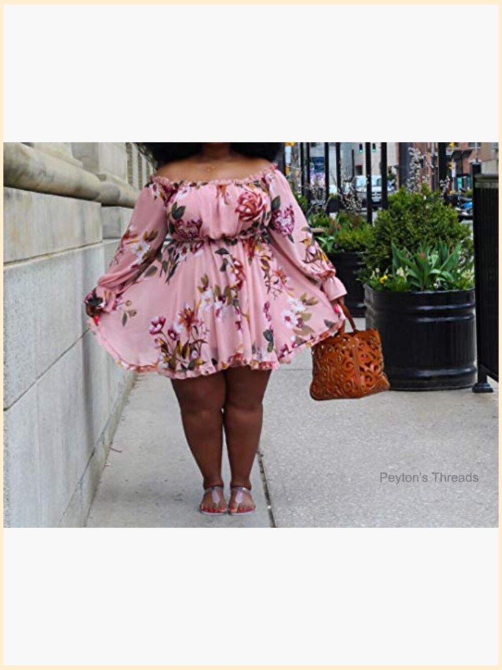 Plus Size Floral A-Line Midi Dress Long Sleeve Sweet Cute Print - Picture 4 of 5
